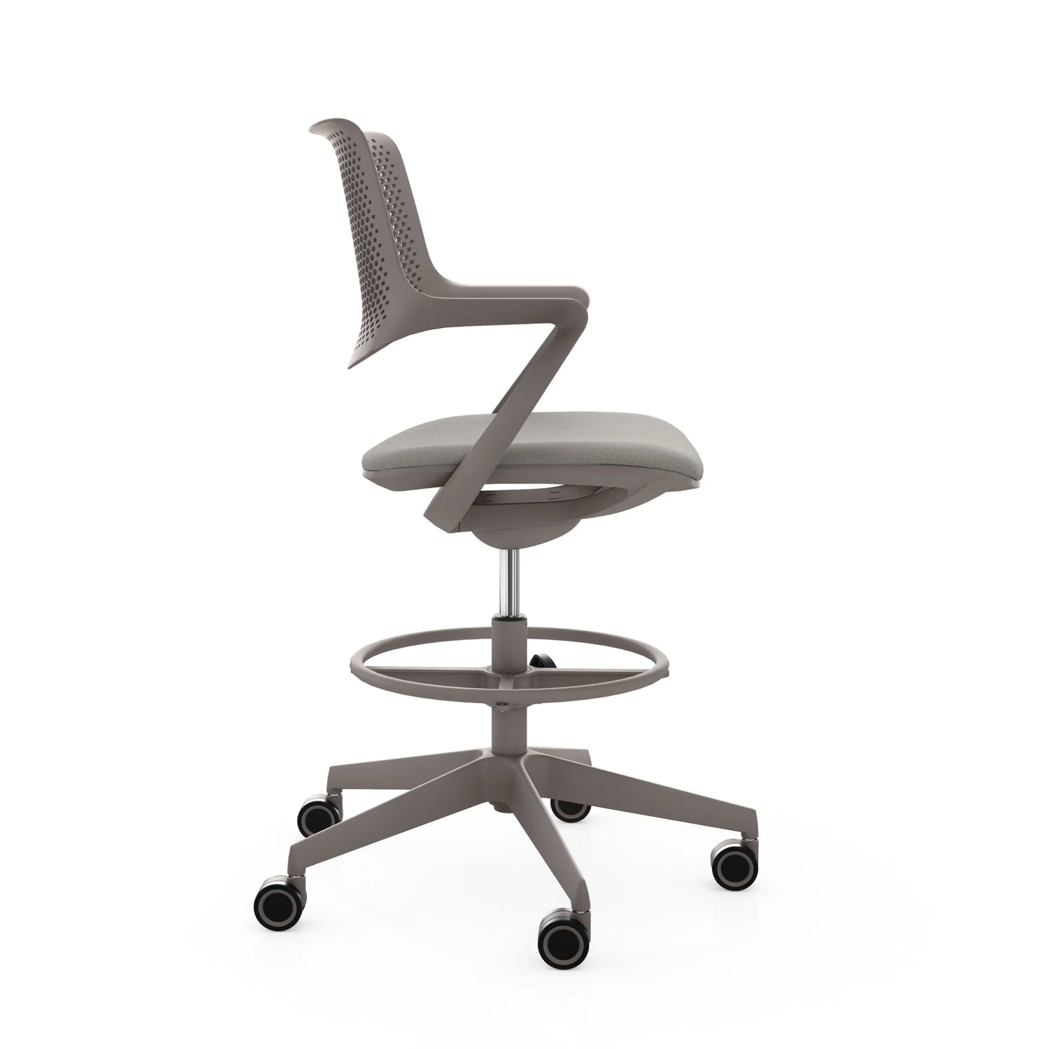 Counterstuhl FLEX CHAIR C in Taupe mit Netzrückenlehne, Fußring und Rollenkreuz von Bosen Europe