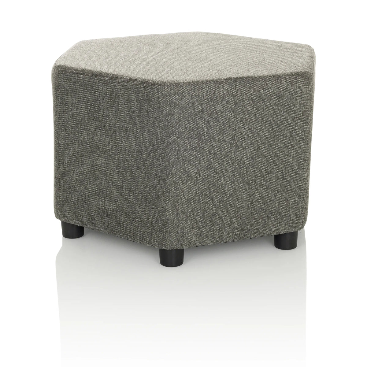 Grauer Polsterhocker BAREO mit sechseckiger Form und kurzen schwarzen Füßen von hjh OFFICE – 360-Grad-Ansicht (Frontansicht 15°)