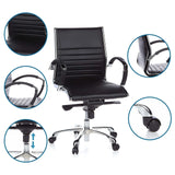 Profi-Chefsessel PARMA 10 in Schwarz mit Detailansichten zu Polsterung, Armlehnen, Rollen und Gasfeder von hjh OFFICE