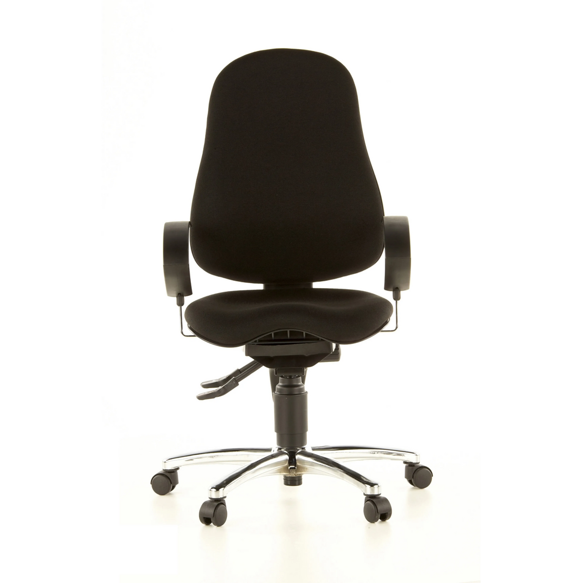 Schwarzer Profi-Bürostuhl SITNESS 10 mit Armlehnen und Fußkreuz mit fünf Rollen von Topstar – 360-Grad-Ansicht (Frontansicht 0°)