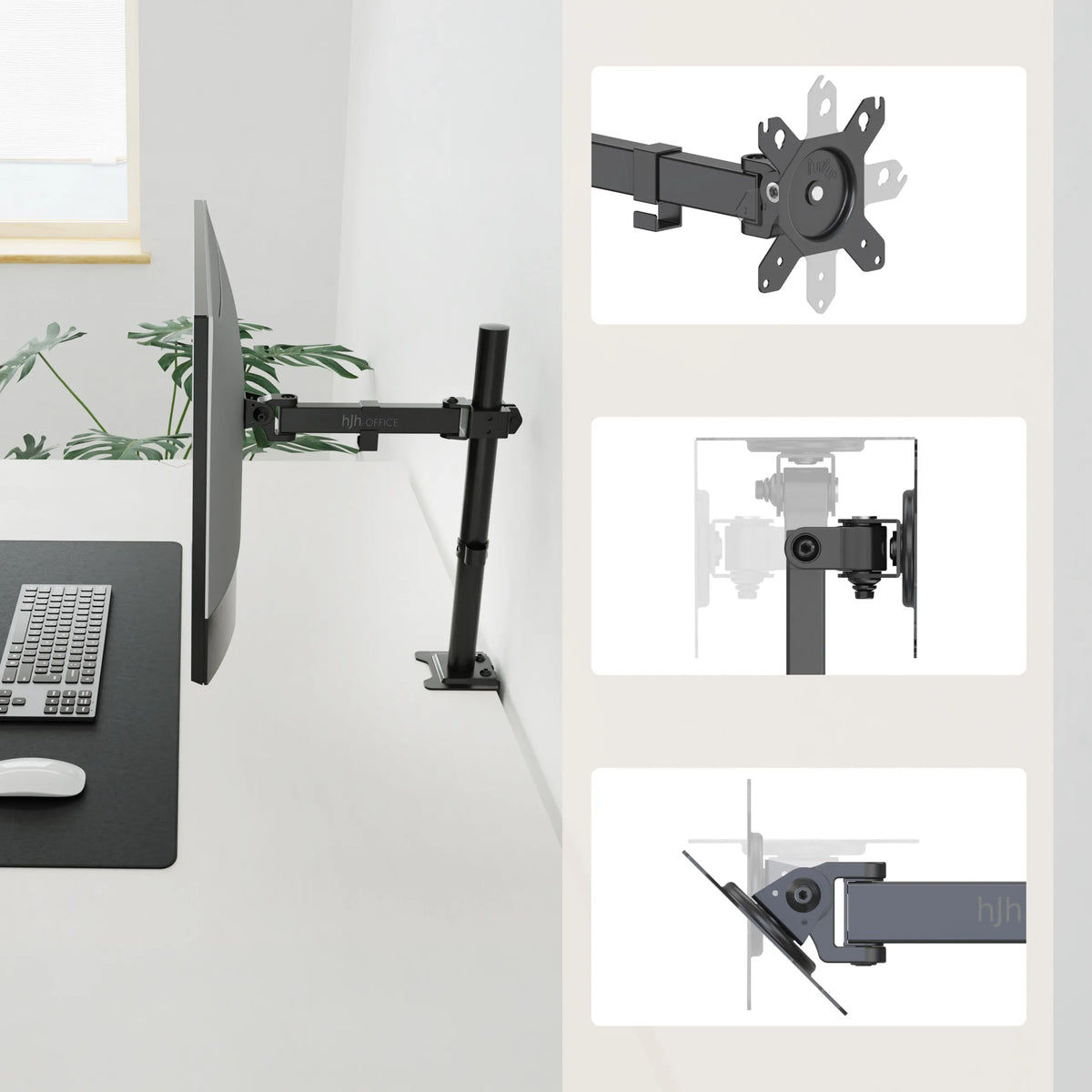 Monitorhalterung Ergomount M1 in Schwarz mit VESA-Adapterplatte und Gelenkverbindungen von hjh OFFICE