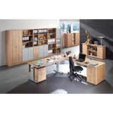 Büromöbel-Set der Serie SIGNA B SIGNA 6008 in Holzoptik mit L-förmigem Schreibtisch und Regalsystem von hjh OFFICE PRO