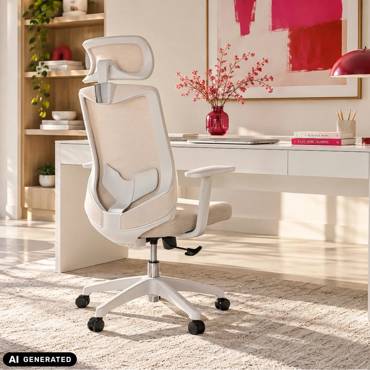 Homeoffice-Bürostuhl MIKEO W in Beige an einem Schreibtisch in einem hellen Raum von hjh OFFICE