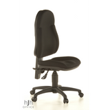 Schwarzer Homeoffice-Bürostuhl WELLPOINT 10 mit Fußkreuz und fünf Rollen von Topstar – 360-Grad-Ansicht (schräge Frontansicht 60°)