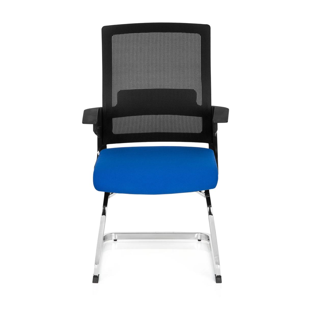Blau-schwarzer Freischwinger INVENTOR V mit Netzrücken und Armlehnen von hjh OFFICE – 360-Grad-Ansicht (Frontansicht 0°)
