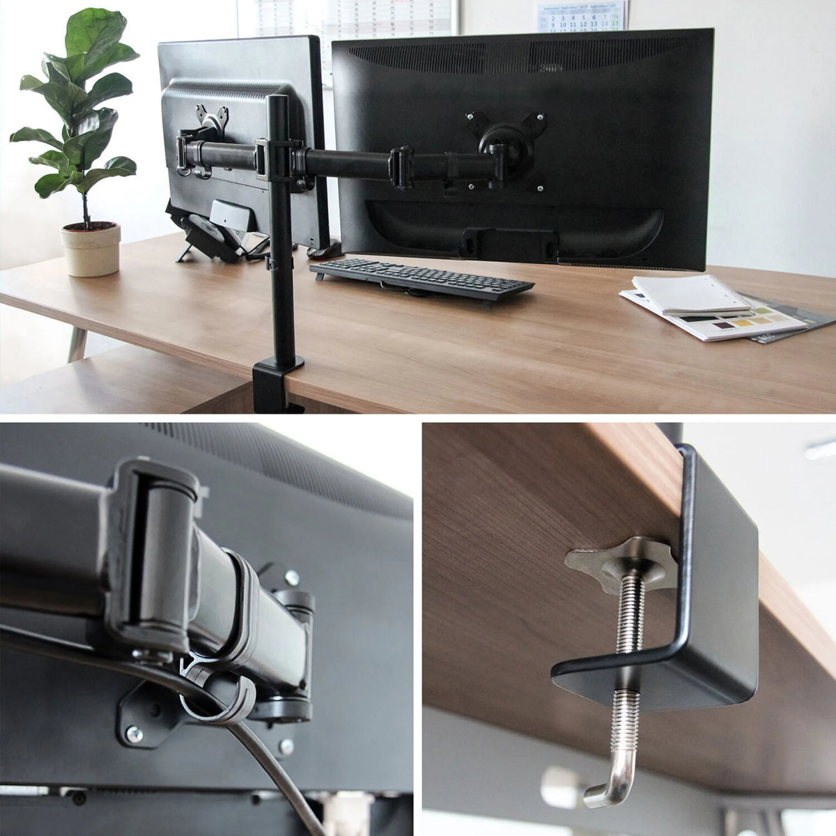 Kabelmanagement und Tischbefestigung der Monitorhalterung VM-MF2 in Schwarz von hjh OFFICE