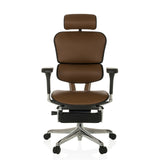 Brauner Luxus-Chefsessel ERGOHUMAN PLUS LEGPRO GEN2 aus Leder mit Kopfstütze und Fußkreuz mit fünf Rollen von hjh OFFICE – 360-Grad-Ansicht (Frontansicht 0°)