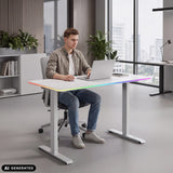 Elektrisch höhenverstellbarer Schreibtisch Worktime LED in Weiß mit integrierter RGB-Beleuchtung an der Kante von hjh OFFICE