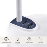 Bedienelemente für Helligkeit, Farbtemperatur und Ein-/Ausschalter der Schreibtischlampe Lumanova D5 von hjh OFFICE