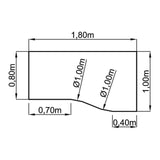 Technische Zeichnung des Schreibtischs UNDA 18 W mit 1,80 x 1,00 m von hjh OFFICE PRO