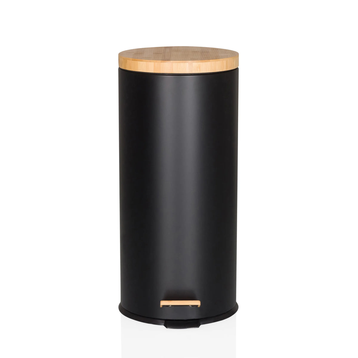 Mülleimer CLEAN BAMBOO in Schwarz matt mit Deckel und Fußpedal aus Bambus von hjh OFFICE