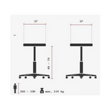 Technische Zeichnung der Stehhilfe SITNESS HIGH BOB mit einer Sitzfläche von 37 cm von Topstar