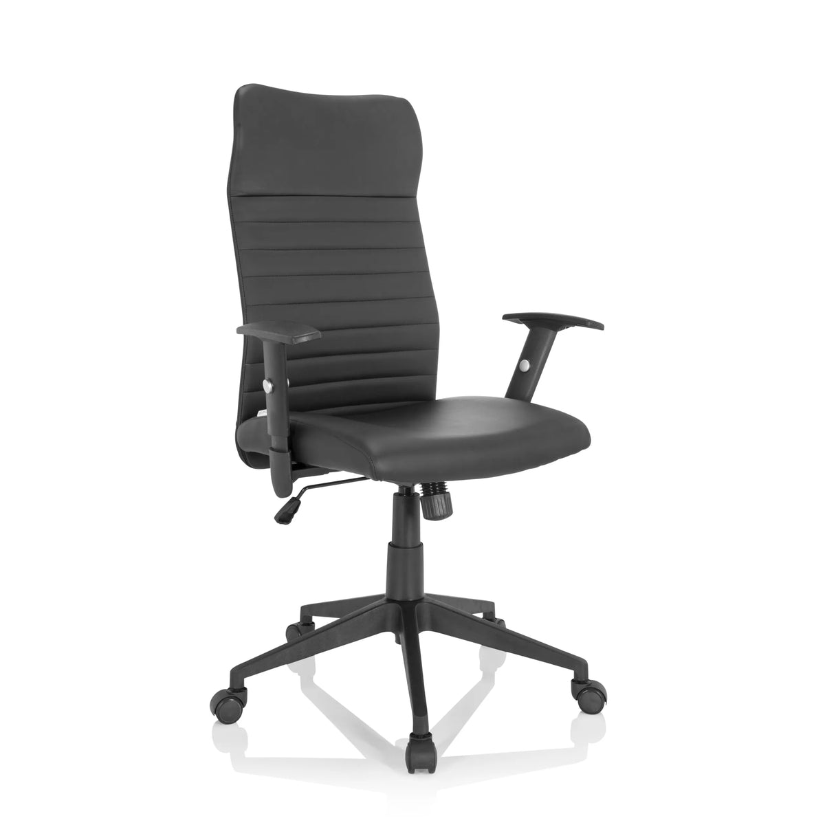 Schwarzer Homeoffice-Bürostuhl ARTON 30 mit gesteppter Polsterung und Fußkreuz mit fünf Rollen von hjh OFFICE – 360-Grad-Ansicht (schräge Frontansicht 40°)