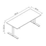 Technische Zeichnung des Schreibtischs XMST 19 G mit 180 × 80 cm von hjh OFFICE PRO