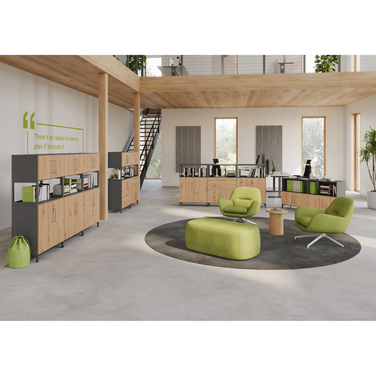 Schränke der Serie FlexWall mit Türenpaar in Asteiche und grauen Korpusen von hjh OFFICE PRO