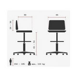 Technische Zeichnung des Drehhockers SITNESS 40 HIGHTECH mit einer Breite von 44 cm und max. 110 kg von Topstar