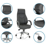 Grauer Profi-Chefsessel ELEGANCE I mit Detailansichten der Polsterung, Armlehnen und Gasfeder von hjh OFFICE