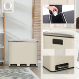 Beigefarbener Mülleimer Clean 9 mit drei Fächern, Pedalbedienung und Fingerabdruck-resistenter Oberfläche von hjh OFFICE