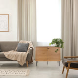 Sideboard LINNO S aus Eiche mit geriffelten Fronten und schwarzen Metallfüßen von hjh LIVING