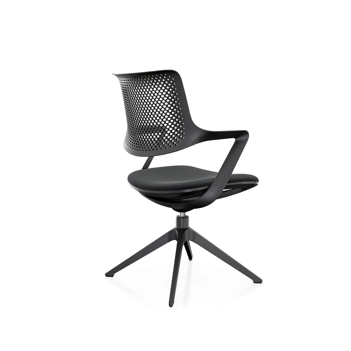 Schwarzer Besucherstuhl FLEX CHAIR V mit perforierter Rückenlehne und viersternförmigem Fußkreuz von Bosen Europe