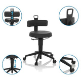 Schwarzer Drehhocker TOP WORK FLEX PU aus Kunstleder mit höhenverstellbarer Rückenlehne und Rollen von hjh OFFICE