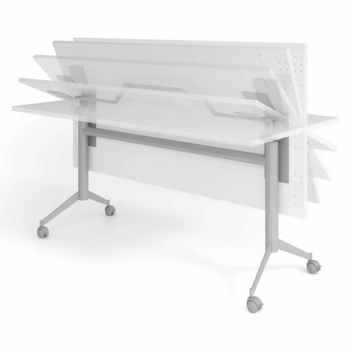 Fahrbarer Klapptisch KALA 16 als Konferenztisch mit silbernem Gestell und weißer Tischplatte von hjh OFFICE PRO