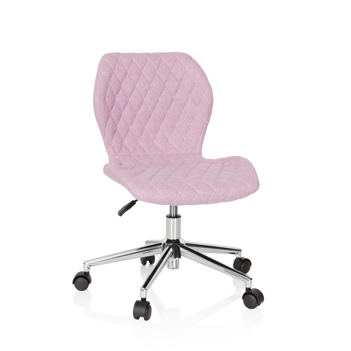 Rosa Kinderdrehstuhl JOY II mit Steppoptik und Fußkreuz mit fünf Rollen von hjh OFFICE – 360-Grad-Ansicht (Frontansicht 20°)
