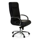 Schwarzer Drehstuhl XXL F 400 aus Leder mit Fußkreuz und fünf Rollen von hjh OFFICE – 360-Grad-Ansicht (schräge Frontansicht 60°)