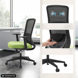 Homeoffice-Bürostuhl Sedito in Schwarz-Grün mit Netzrücken und Lordosenstütze von hjh OFFICE (KI-generiertes Bild)