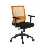 Schwarz-orangefarbener Profi-Bürostuhl PORTO BASE mit Netzrücken und Fußkreuz mit fünf Rollen von hjh OFFICE – 360-Grad-Ansicht (schräge Frontansicht 40°)