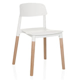 Weißer Vierfußstuhl SCANDI E mit Holzbeinen von hjh LIVING – 360-Grad-Ansicht (schräge Frontansicht 30°)