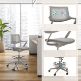 Counterstuhl FLEX CHAIR C in Taupe mit Netzrücken, Fußring und Rollenkreuz von Bosen Europe