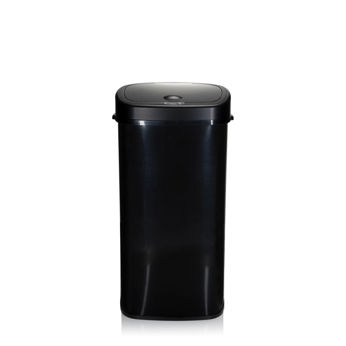 Schwarzer Sensor-Mülleimer CLEAN VI mit glänzendem Deckel von hjh OFFICE – 360-Grad-Ansicht (Frontansicht 0°)