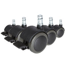 Fünf schwarze Stuhlrollen 5x ROLO STOP 11mm/50mm für Hartböden mit silbernen Metallstiften von hjh OFFICE