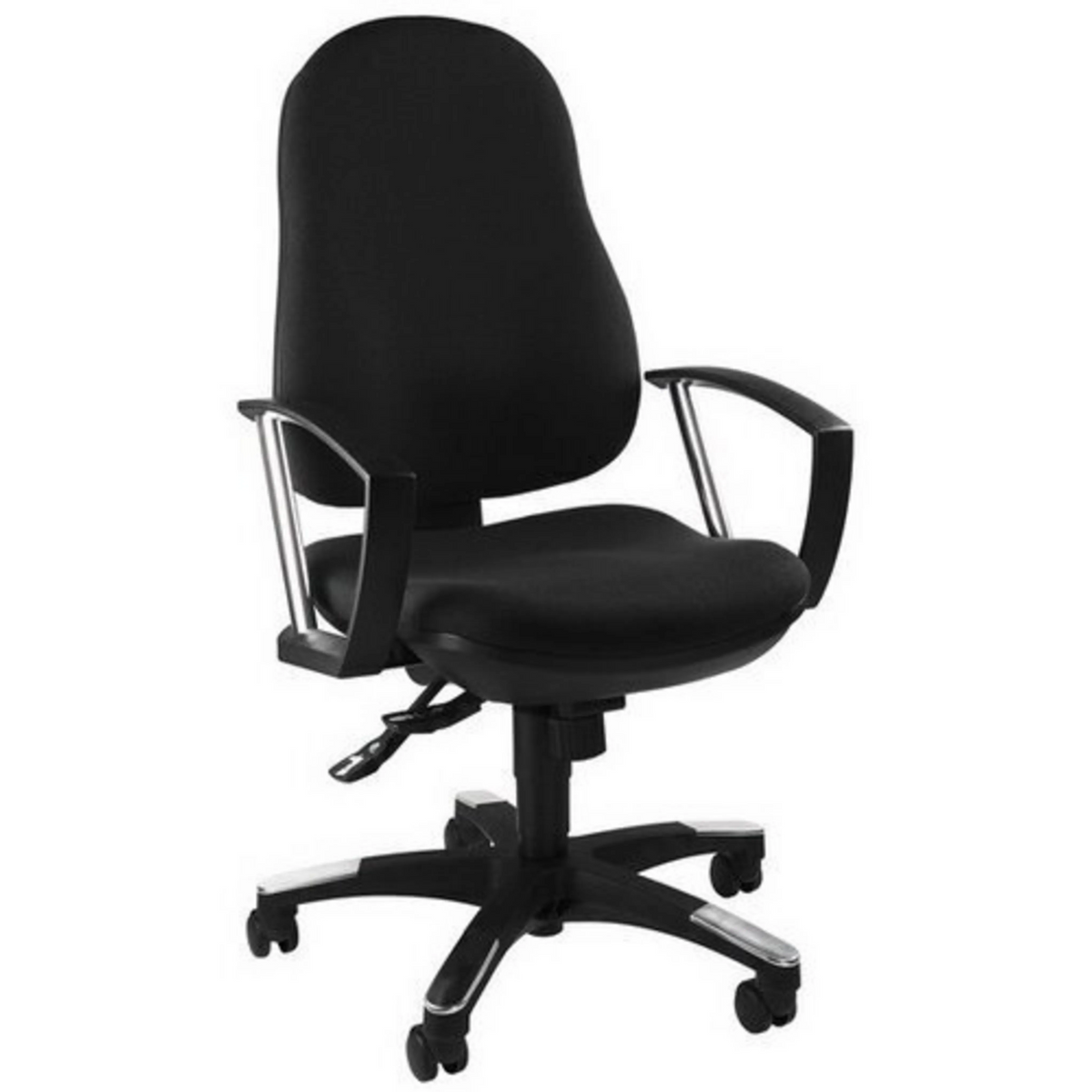 Homeoffice-Bürostuhl TRENDY SY mit schwarzem Stoffbezug und Armlehnen aus Metall von Topstar