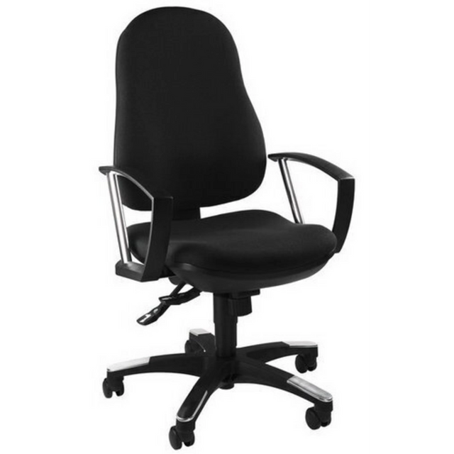 Homeoffice-Bürostuhl TRENDY SY mit schwarzem Stoffbezug und Armlehnen aus Metall von Topstar