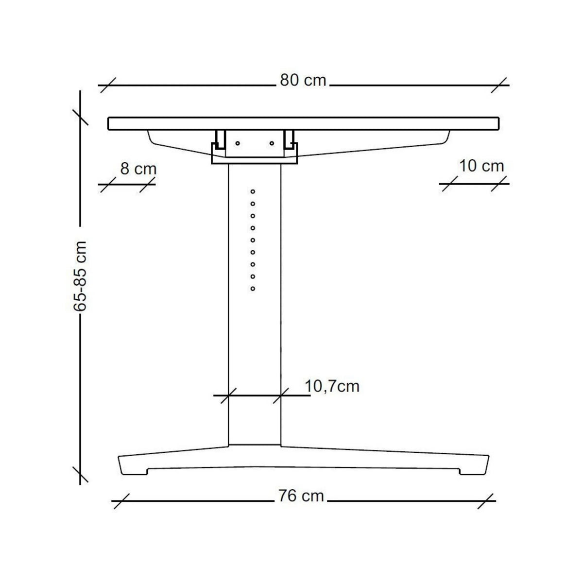 Maßzeichnung des höhenverstellbaren Schreibtischs XTRA XB 8 SS mit einer Breite von 80 cm von hjh OFFICE PRO