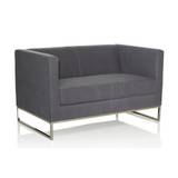 Dunkelgraues Loungesofa BARBADOS als Zwei-Sitzer mit Metallgestell von hjh OFFICE – 360-Grad-Ansicht (schräge Rückenansicht 120°)