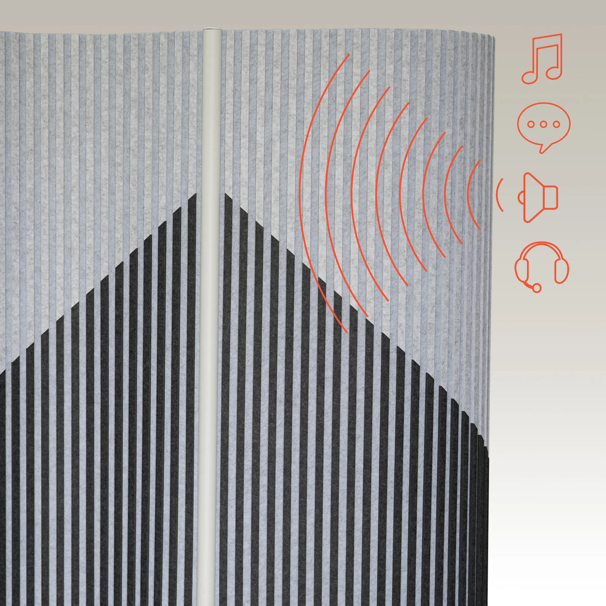 Schallschutzoberfläche der Trennwand Flexmiut Wave in Grau mit symbolischer Schalldämpfung von hjh OFFICE