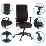 Profi-Bürostuhl PRO-TEC 300 in Schwarz mit verstellbaren Armlehnen und Sitzhöhe von hjh OFFICE