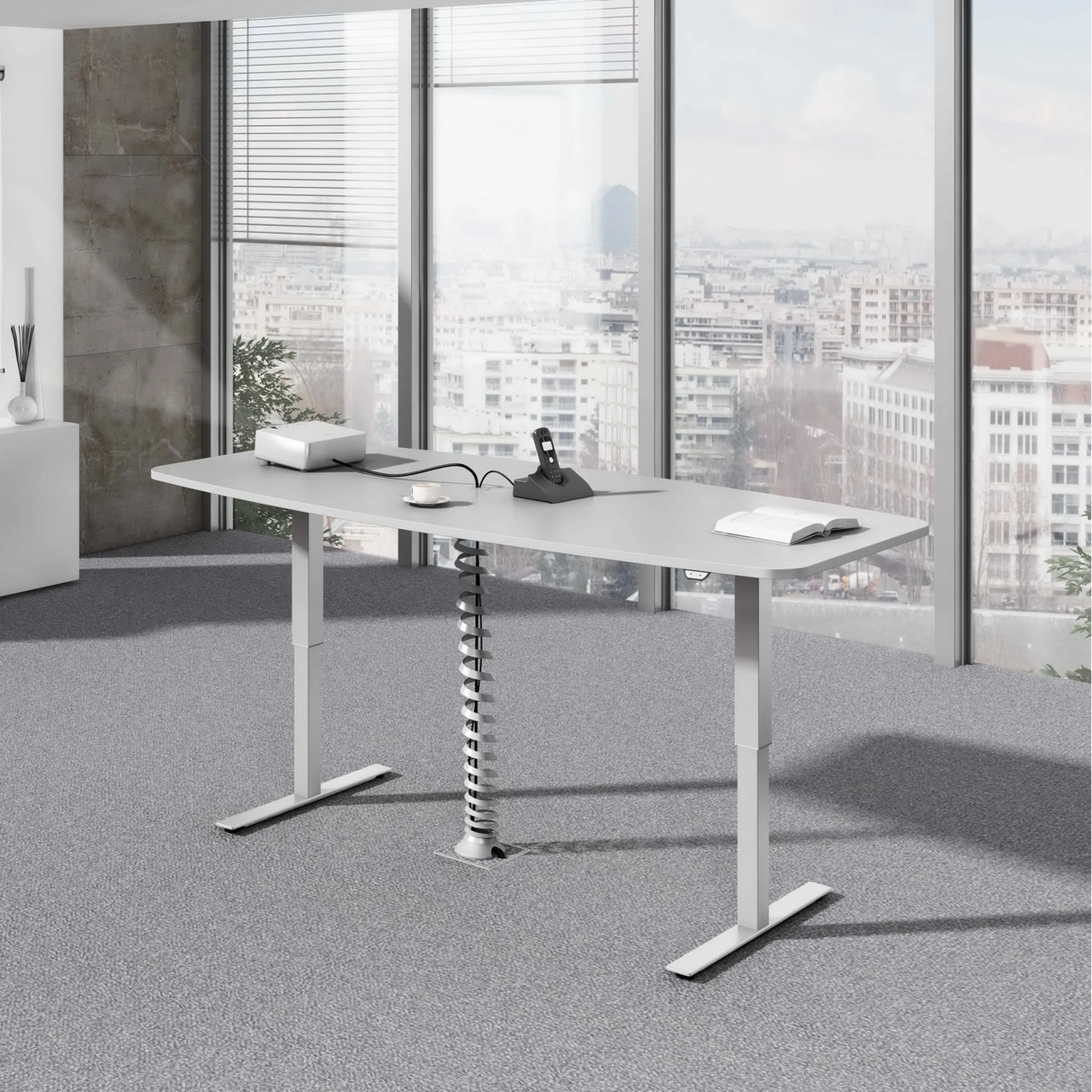 Elektrisch höhenverstellbarer Schreibtisch XMST 22 S in Grau mit Maßen 220 x 103 cm von hjh OFFICE PRO