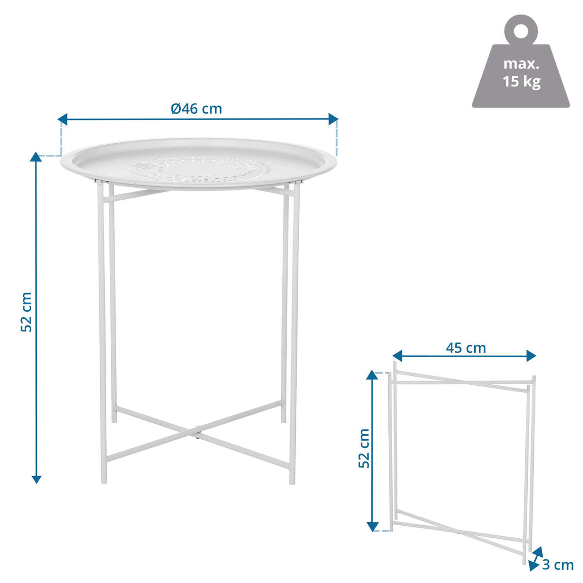 Technische Zeichnung des Beistelltischs ALLRUND mit einem Durchmesser von 46 cm von hjh LIVING
