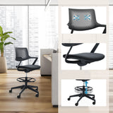 Schwarz geführter Counterstuhl FLEX CHAIR C mit Netzrückenlehne, Fußring und Rollen von Bosen Europe