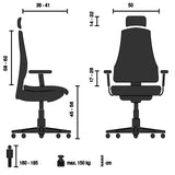 Technische Zeichnung des Luxus-Chefsessels ERGOHUMAN PLUS LEGPRO GEN2 mit max. 150 kg Belastbarkeit von hjh OFFICE