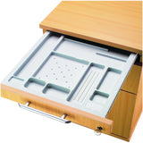 Geöffnete Schublade mit grauem Organizer-Einsatz des System Rollcontainers SIGNA AC20 in Asteiche von hjh OFFICE PRO
