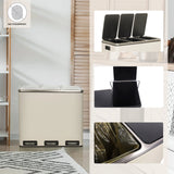 Dreifach-Mülleimer Clean 9 in Beige mit drei getrennten Fächern, Pedalbedienung und Fingerprint-Oberfläche von hjh OFFICE