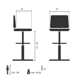 Technische Zeichnung des Drehhockers TOP WORK 03 I mit einer Sitzhöhe von 61 bis 86 cm von hjh OFFICE