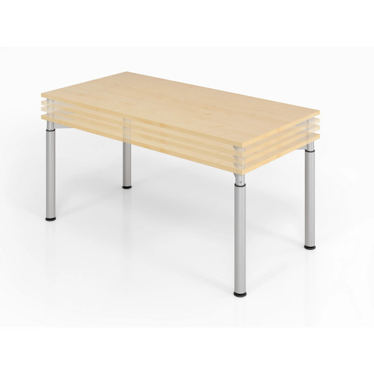 Höhenverstellbarer Schreibtisch YAMA 8 G aus Ahorn mit silberfarbenen Beinen von hjh OFFICE PRO