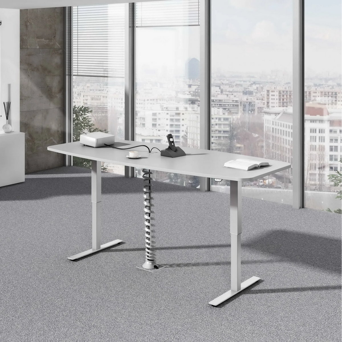 Elektrisch höhenverstellbarer Schreibtisch XMST 22 G in Grau mit Maßen 220 x 103 cm von hjh OFFICE PRO