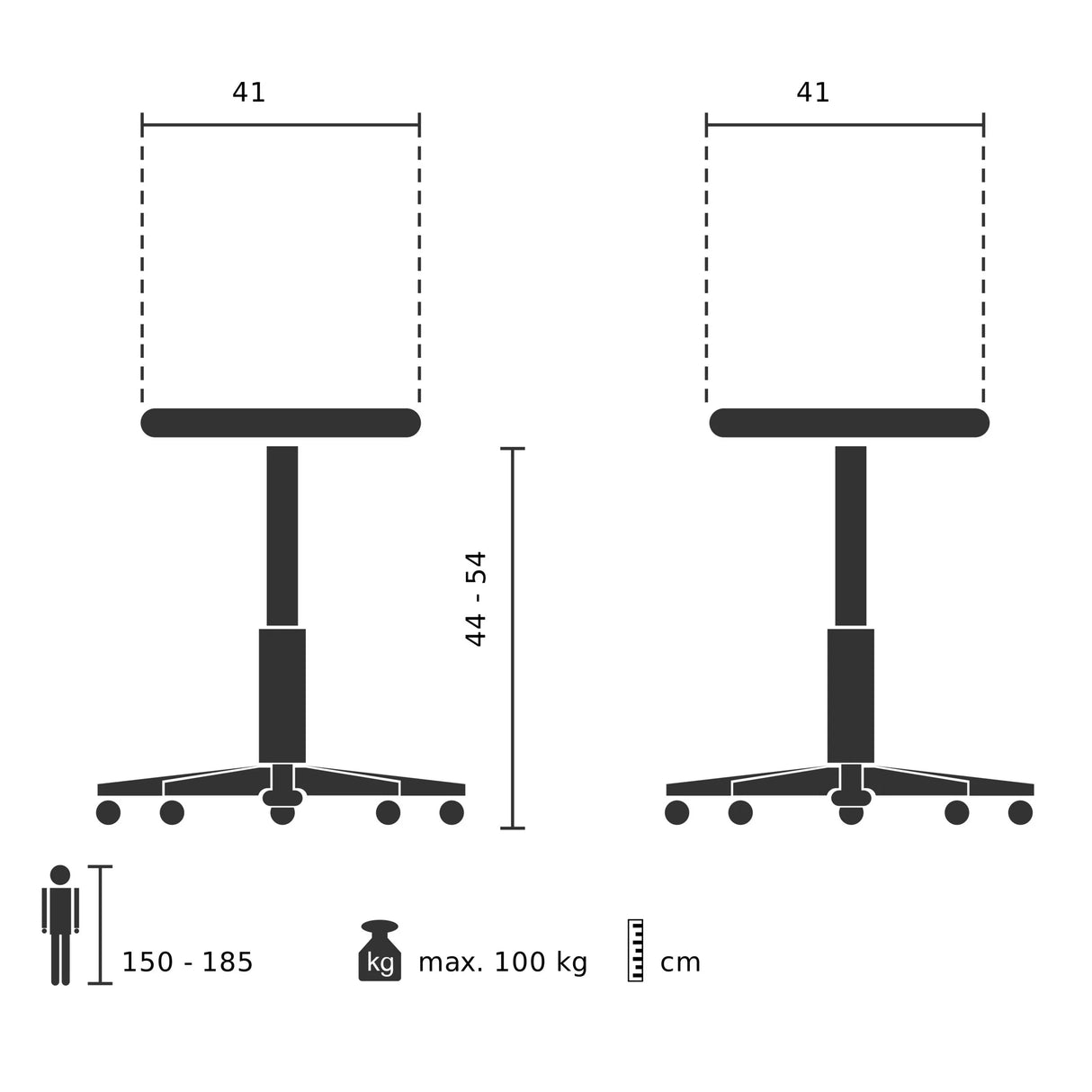 Technische Zeichnung der Stehhilfe SITNESS 20 mit einer Sitzfläche von 41 cm von Topstar